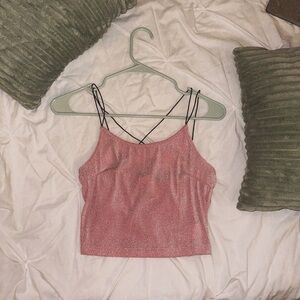 SHEIN Womens Sparkle Pink Cross Back Crop-Top XS